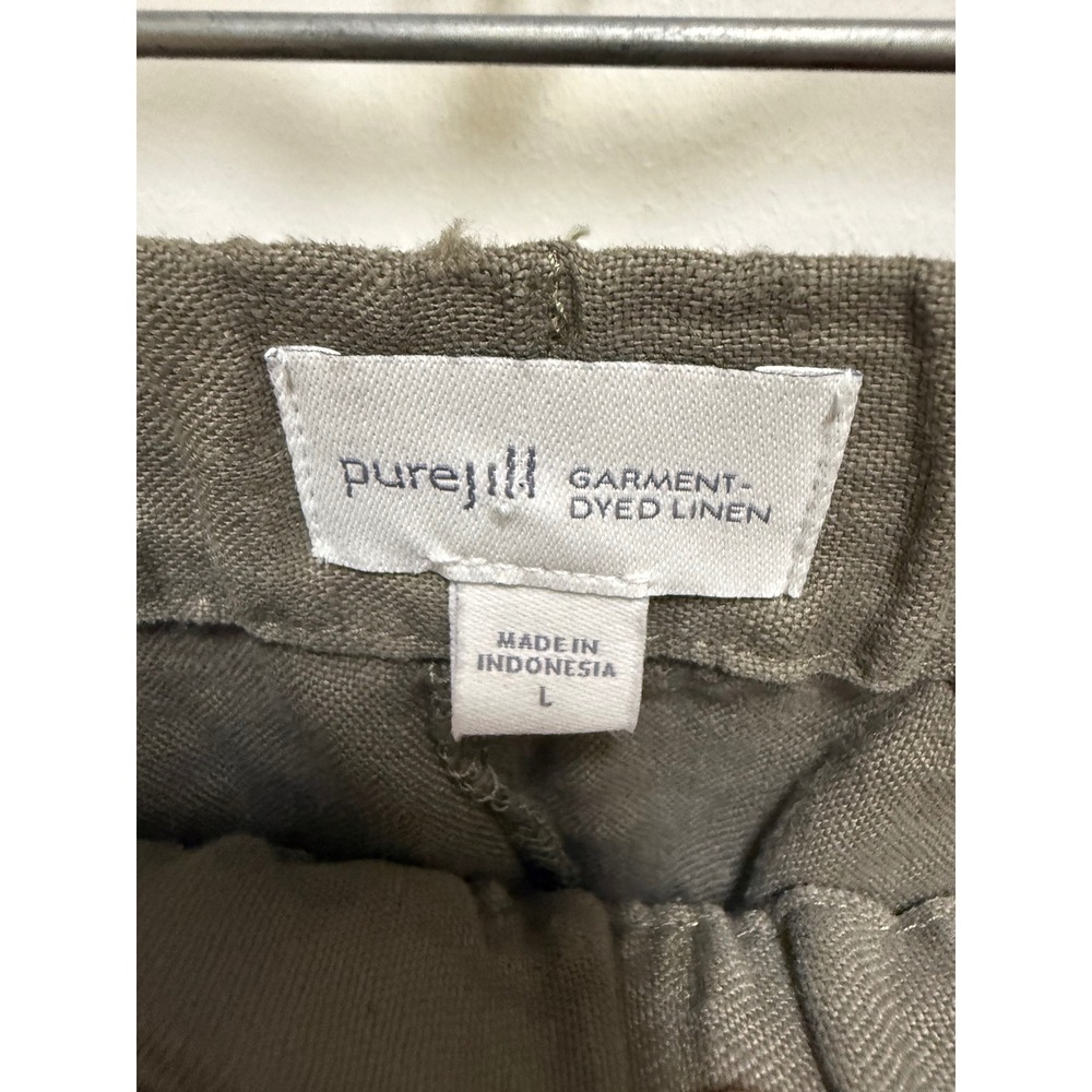 Pure J.‎ Jill Linen Cropped Pants Elastic Waist Olive Gray Womens L Relaxed Fit - Picture 5 of 7